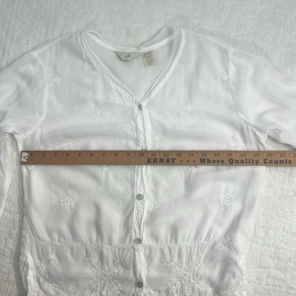 J.Jill gossamer cottage core white rayon v-neck long sleeve peasant blouse S - Picture 7 of 11